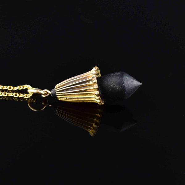 Vintage Carved Whitby Jet Pendant Necklace - Boylerpf