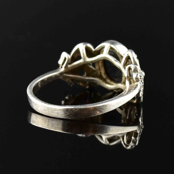 Vintage Arts and Crafts Style Silver Onyx Marcasite Ring - Boylerpf