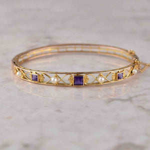 Antique Victorian 14K Gold Pearl Amethyst Bracelet - Boylerpf