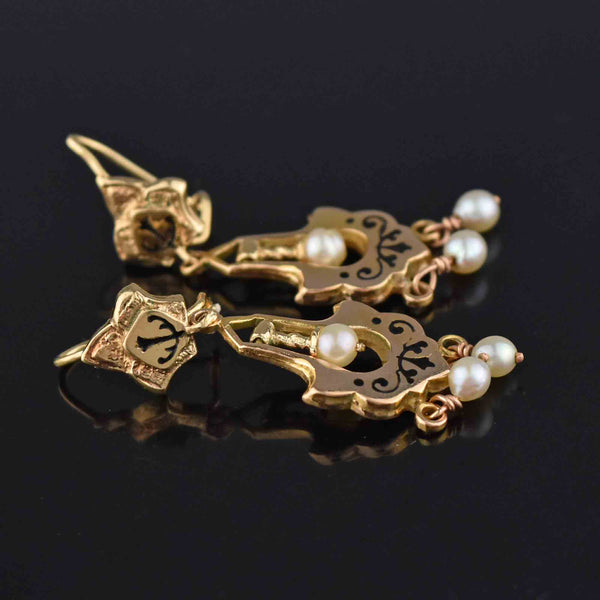 Antique Victorian 14K Gold Enamel Tracery Pearl Earrings – Boylerpf