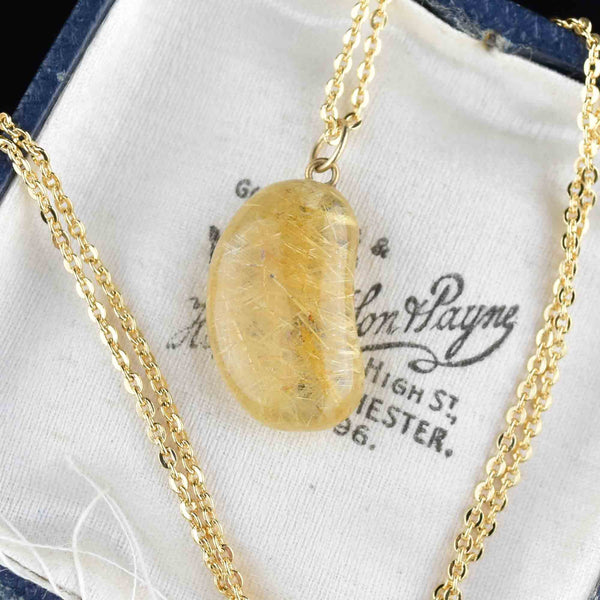 Vintage Gold Rutilated Quartz Bean Pendant Necklace - Boylerpf