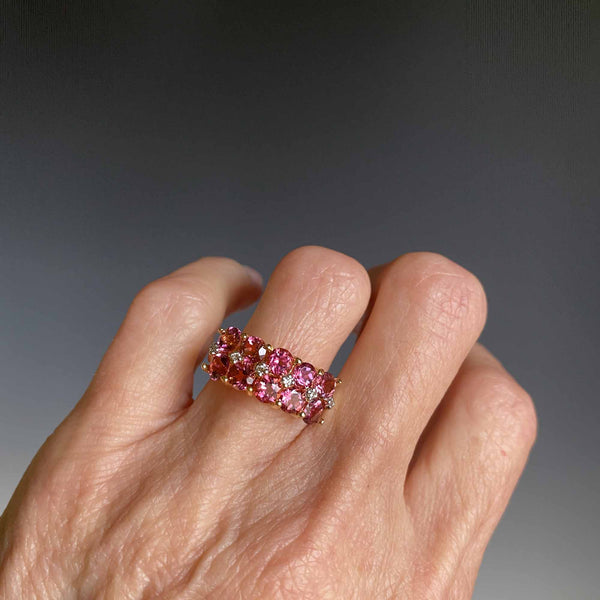 Diamond Pink Tourmaline Double Row Ring - Boylerpf