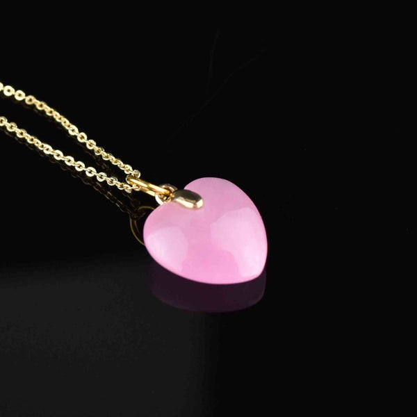 14K Gold Pink Jade Heart Pendant Necklace - Boylerpf