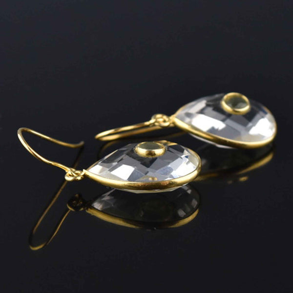 Vintage Gold Peridot Rock Crystal Dangle Earrings - Boylerpf
