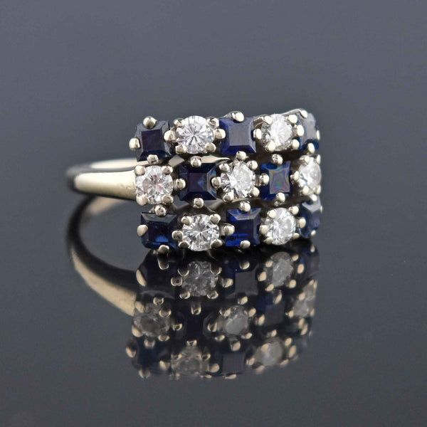 Checkerboard Sapphire & Diamond 14K White Gold Ring - Boylerpf