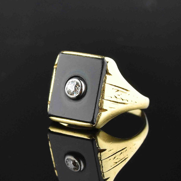 Etched Gold Diamond Onyx Statement Ring - Boylerpf