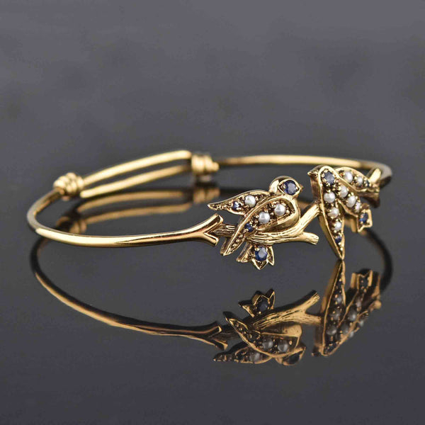 Antique Pearl Sapphire Lovebird Bracelet in Gold - Boylerpf