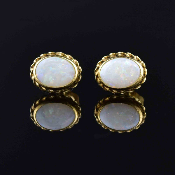 Vintage Braided 14K Gold Opal Stud Earrings - Boylerpf