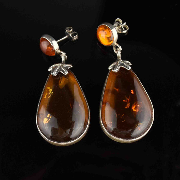 Arts and Crafts Style Silver Baltic Amber Statement Earrings - Boylerpf