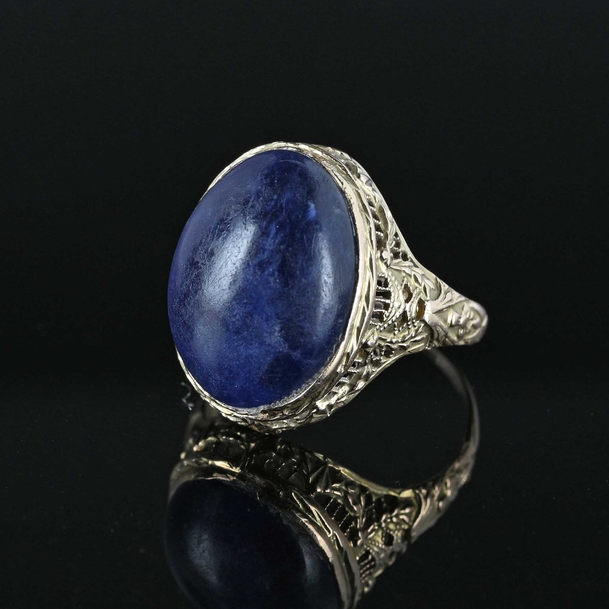 Art Deco 14K White Gold Filigree Sodalite Ring – Boylerpf