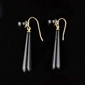 Vintage Gold Black Onyx Teardrop Earrings - Boylerpf