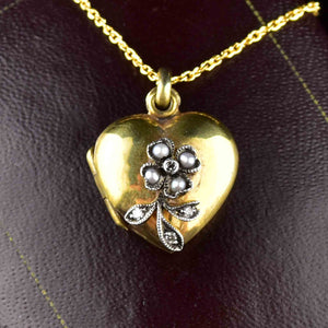 Vintage Victorian Style Diamond Pearl Heart Locket Necklace - Boylerpf
