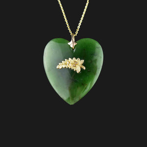 Gold Feather Maori Pounamu New Zealand Jade Heart Necklace - Boylerpf