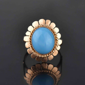 Retro 14K Gold Oval Turquoise Cabochon Cocktail Ring - Boylerpf