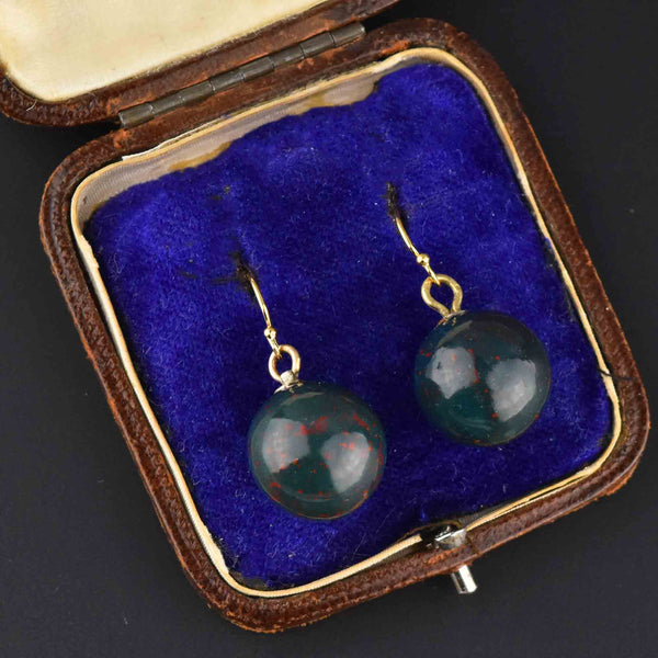 Vintage Bloodstone Ball Dangle Drop Earrings - Boylerpf