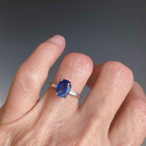 Estate Platinum Natural Sapphire Baguette Diamond Ring - Boylerpf