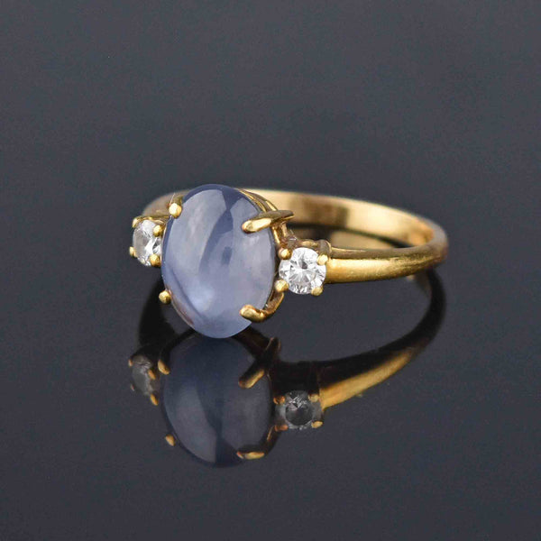 Art Deco 18K Gold Natural Star Sapphire Diamond Ring - Boylerpf