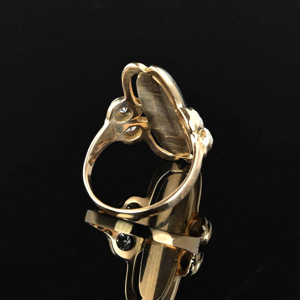 Antique Navette Diamond Bloodstone Ring in 14K Gold - Boylerpf