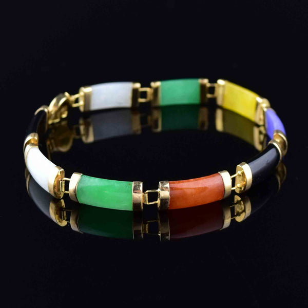 Luck Beauty 18KGP Jade Happiness Link Bangle Bracelet – Multi-Color, 7.5 Inches, Copper Base