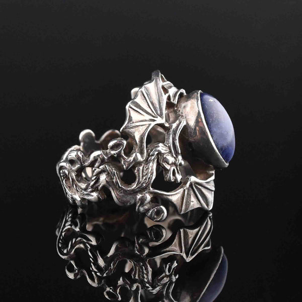 Lapis Lazuli Silver Dragon Statement Ring, Sz 8 - Boylerpf