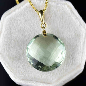 Vintage 14K Gold Green Quartz Pendant Necklace - Boylerpf