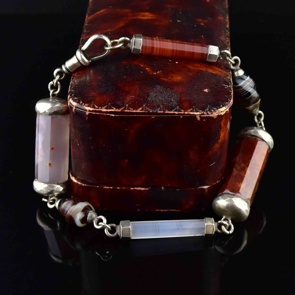 Antique Silver Scottish Agate Barrel Bracelet - Boylerpf