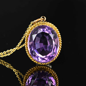 Vintage Large 20 CTW Amethyst Pendant in Gold - Boylerpf