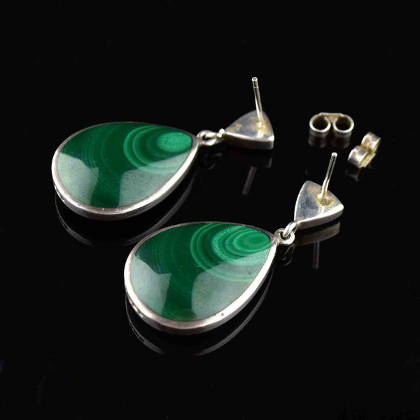 Silver Malachite Post Dangle Earrings - Boylerpf