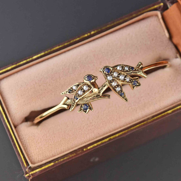Antique Pearl Sapphire Lovebird Bracelet in Gold - Boylerpf