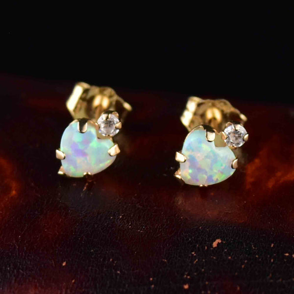 Vintage 10K Gold Opal Heart Stud Earrings - Boylerpf