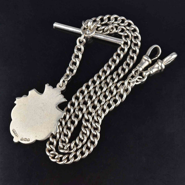 Edwardian Silver Double Albert Watch Chain, Rose Gold Fob - Boylerpf