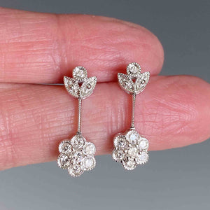 Vintage 14K White Gold Drop 1/2 CTW Diamond Cluster Earrings - Boylerpf