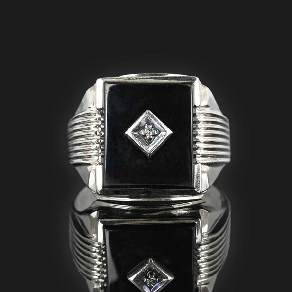 Black Onyx & .01ct. Diamond 14K Yellow & White Gold Ring – Upscale  Consignment