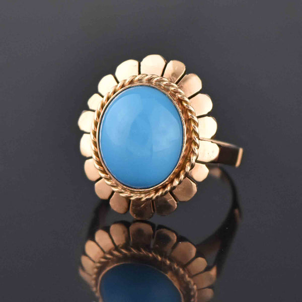 Retro 14K Gold Oval Turquoise Cabochon Cocktail Ring - Boylerpf