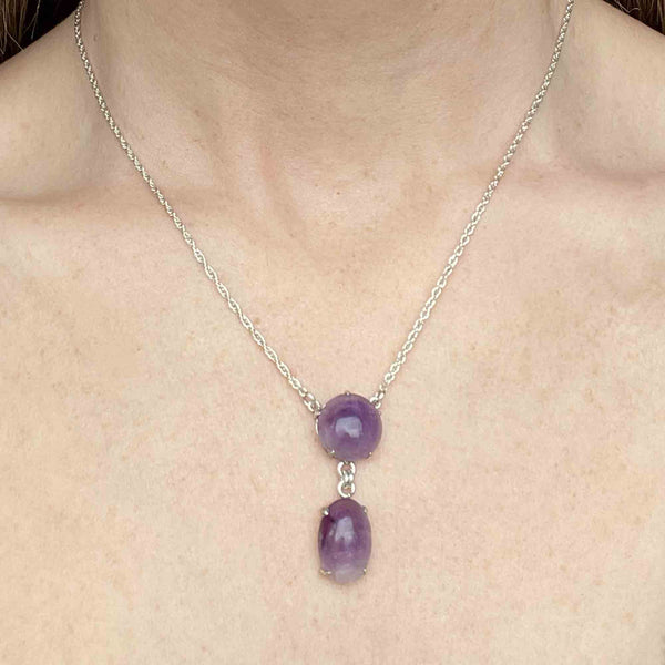 Silver Natural Amethyst Drop Pendant Necklace - Boylerpf