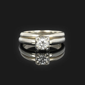 Antique Diamond Solitaire Wedding Ring Set in 14K White Gold - Boylerpf