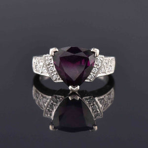 Estate Diamond Trillion Cut Amethyst Ring in 14K White Gold - Boylerpf