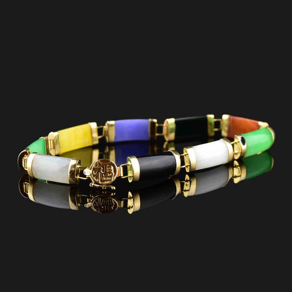 Bling Jewelry Gemstone Multi Color Jade Contoured Bracelet Gold Plated  Silver 7.5