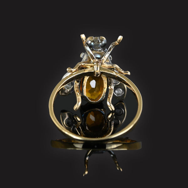 Antique Diamond Citrine Pearl 18K Gold Insect Ring - Boylerpf