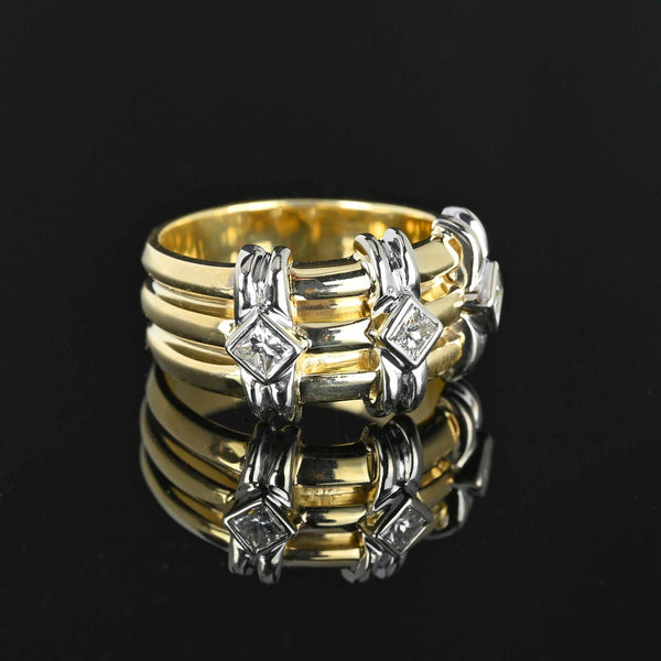 Wide 14K Gold Princess Cut Diamond Band Ring - Boylerpf