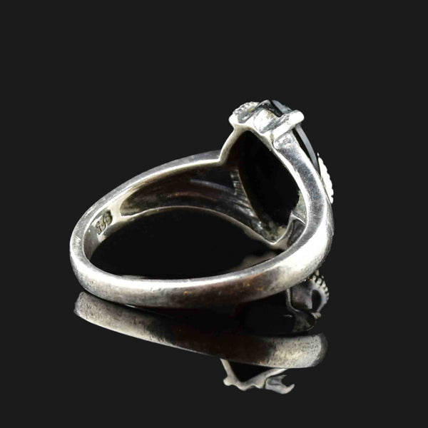 Vintage Marcasite Onyx Silver Statement Ring - Boylerpf