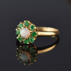 Edwardian Gold Emerald Halo Opal Ring - Boylerpf