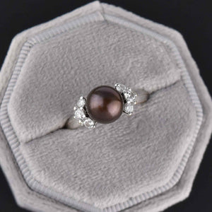 18K White Gold Diamond Black Pearl Ring - Boylerpf