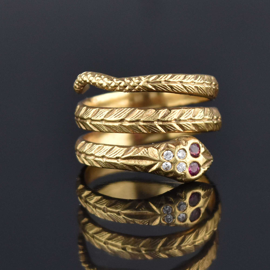 Retro 14K Gold Ruby Diamond Snake Ring – Boylerpf
