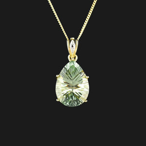 Vintage 10K Gold Pear Fancy Cut Prasiolite Pendant Necklace - Boylerpf