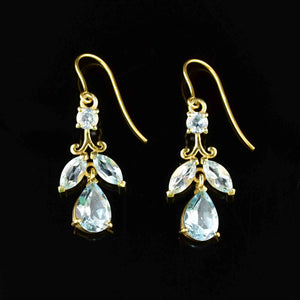 Vintage Gold Blue Topaz Leaf Earrings - Boylerpf