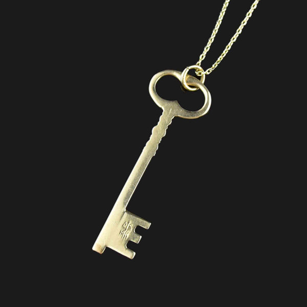 Vintage 14K Gold Skeleton Key Pendant Necklace - Boylerpf