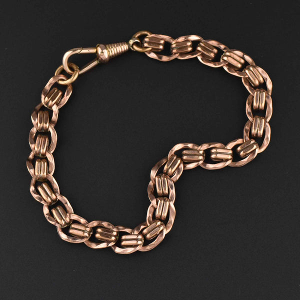 Antique Edwardian Rolled Rose Gold Watch Chain Bracelet - Boylerpf