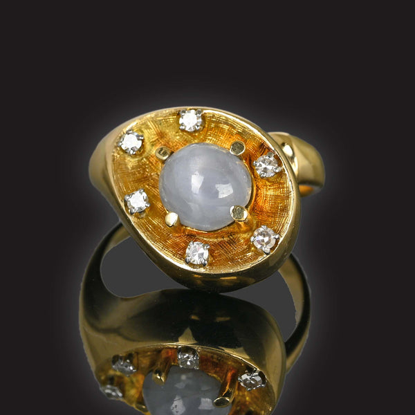 Unique Diamond Star Sapphire Ring, Heavy 14K Gold - Boylerpf