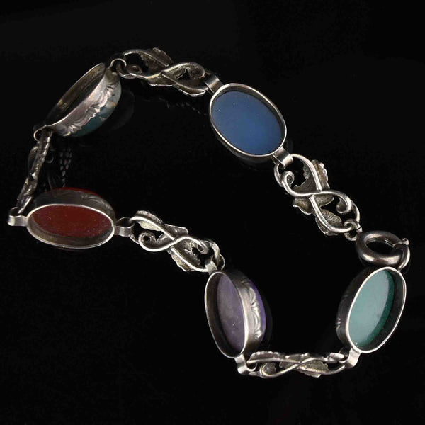 Silver Grape Leaf Arts and Crafts Agate Bracelet - Boylerpf